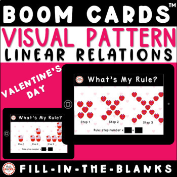 Preview of Valentine's Day Algebra 1 Linear Relations Visual Patterns Boom Cards™ 8th