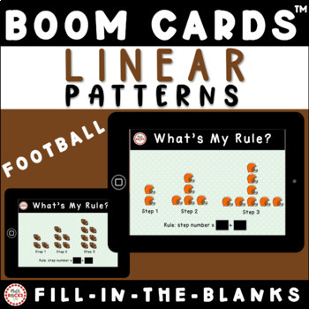 Preview of Football Algebra 1 Linear Relations Visual Patterns Activity Boom Cards™ 8th