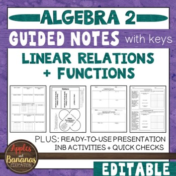 Preview of Linear Relations and Functions - Guided Notes, Presentation, + INB Activities