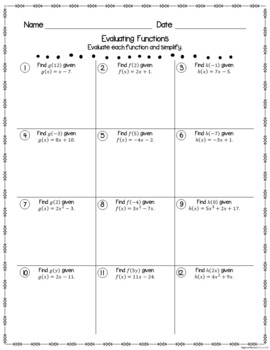 Linear Relations and Functions - Student Practice Pages | TpT