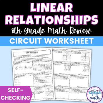 Preview of Linear Relationships Worksheet Self Checking Circuit Activity 8th Grade Math