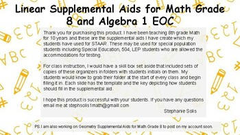Preview of Linear Supplemental Aids for Math Grade 8 and Algebra 1