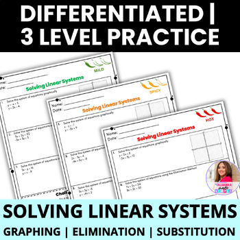 Preview of Linear Systems Graphing Substitution Elimination Differentiated Practice Review