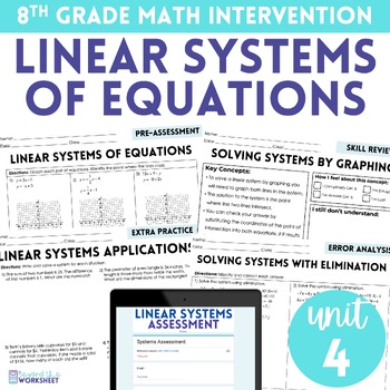 Preview of Linear Systems of Equations 8th Grade Math Intervention Unit
