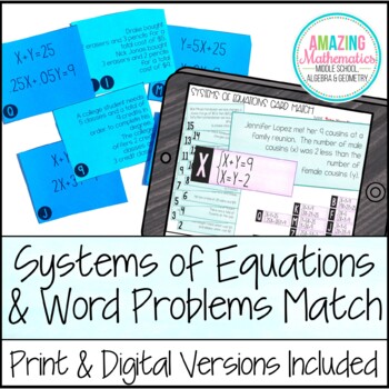 Preview of Systems of Equations Activity - Word Problem Matching Cards - PDF & Digital