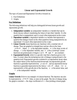 Preview of Linear and Exponential Growth Handout-Middle School, High School, SAT / ACT Prep