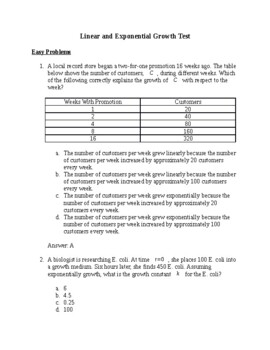 Preview of Linear and Exponential Growth Test - SAT / ACT Prep