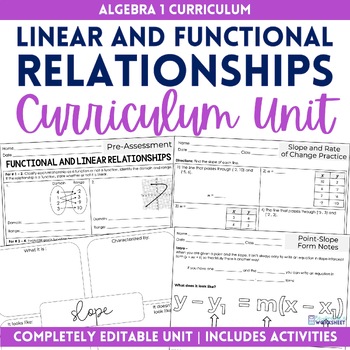 Preview of Linear and Functional Relationships Unit Algebra 1 Curriculum