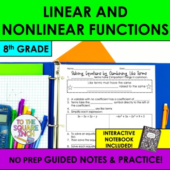 Preview of Linear and Nonlinear Functions Notes & Practice | Guided Notes