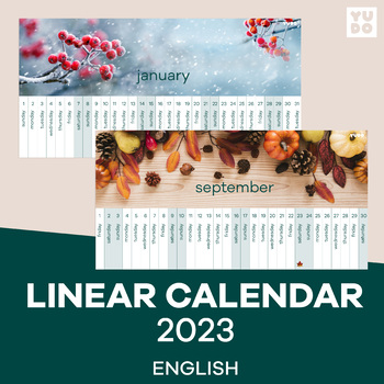 Preview of Linear calendar 2023 aligned with Montessori in english.