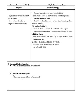 Preview of Linear inequalities (D1, D2 & D3 Mathematics) Editable daily lesson plans 6+
