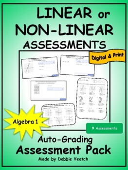 Preview of Linear or Non-Linear Functions Assessment Pack Algebra 1 | Auto-Grading Digital