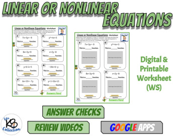 Preview of Linear or Nonlinear Equations - Digital & Printable Worksheet