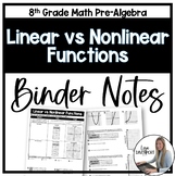 Linear vs Nonlinear Functions - 8th Grade Math Binder Notes