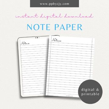 Preview of Lined Printable Note Paper | Notebook Writing Ruled Paper Sheet