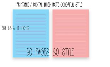 Preview of Lined Note Printable Colorful 50 Style