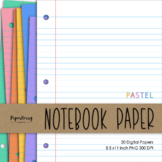 Lined Notebook Paper, 20 Pastel Digital Background Papers 