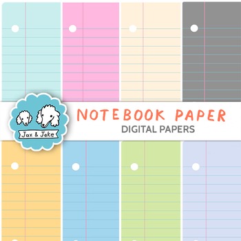 Preview of Lined Notebook Paper Page Clipart, Pastel Digital Paper, School Backgrounds