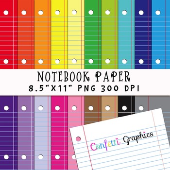 lined notebook paper set 85x11 in rainbow bright colors digial