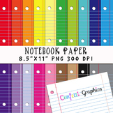 Lined Notebook Paper Set  8.5"x11" In Rainbow Bright Color