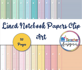 Preview of Lined Notebook Papers | Digital Paper Backgrounds | 20 Pastel Paper Pages