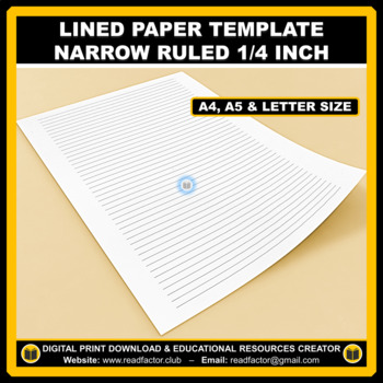 Preview of Lined Paper Template - Narrow Ruled 1/4 Inch - A4, A5 & Letter Size