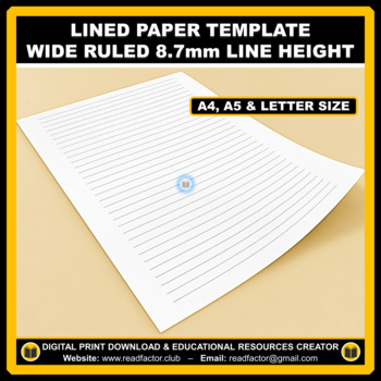 Preview of Lined Paper Template - Wide Ruled 8.7 mm Line Height - A4, A5 & Letter Size