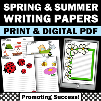 Preview of Summer Break Sentence Writing Paper Activity ELA Packet with Picture Prompts