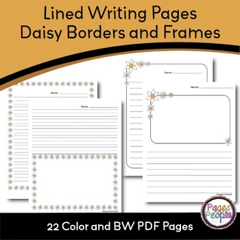 Preview of Lined Writing Pages with Daisy Clip Art Borders and Frames