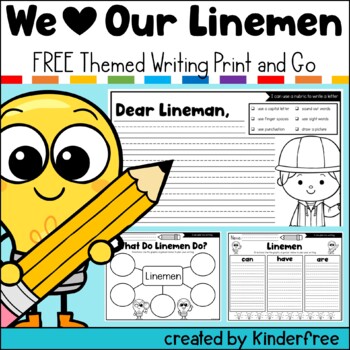 Preview of Lineman Appreciation Themed Writing NO PREP Kindergarten and First FREEBIE