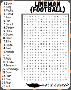 Lineman (football) Word Search Puzzle , Lineman (football) Word Activities