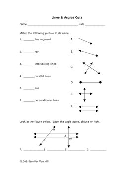 Lines & Angles Quiz by Jennifer Van Hill | Teachers Pay Teachers