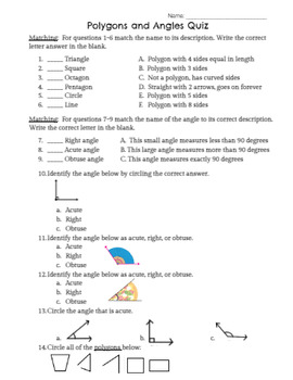 Preview of Lines, Angles, and Polygons Quiz