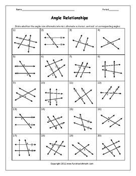 Alternate Interior And Corresponding Angles Worksheets
