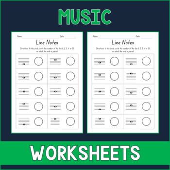 Preview of Line Notes Music Worksheets - Test Prep - Sub Plan - Assessment