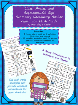 Preview of Lines, Angles, and Segments Oh My: Geometry Vocab. Anchor Chart and Flash Cards