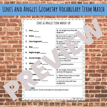 Preview of Lines and Angles Geometry Vocabulary Term Match