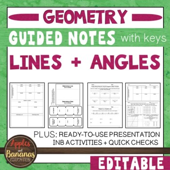 Preview of Lines and Angles - Guided Notes, Presentation and INB Activities