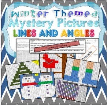 Preview of Lines and Angles Review Mystery Pictures Winter Theme