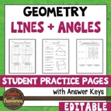 Lines and Angles - Editable Student Practice Pages