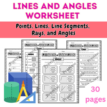 Preview of Lines and Angles Worksheet | Points, Lines, Line Segments, Rays, and Angles