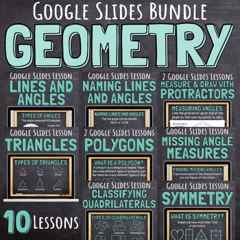 Preview of Lines and Angles and Classifying Shapes Geometry Google Slides Lesson Bundle