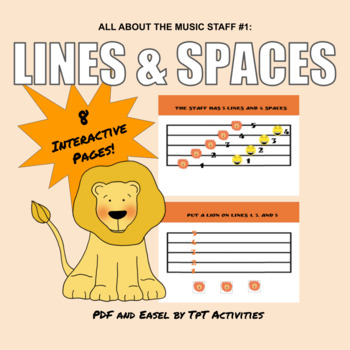 Preview of Music Staff Practice: Lines and Spaces (Lions and Faces) Easel by TPT Activity