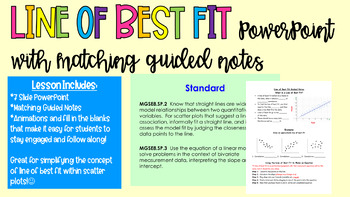 Preview of Lines of Best Fit PowerPoint Presentation with Matching Guided Notes