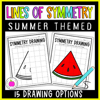 Preview of Summer / End of the Year Lines of Symmetry Drawing Activity | Art Worksheets