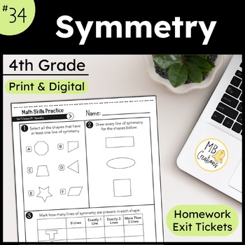 Preview of Draw Lines of Symmetry Worksheets Lesson 34 - 4th Grade iReady Math Exit Tickets