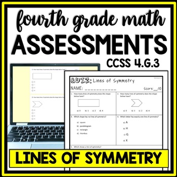 Preview of Lines of Symmetry 4th Grade Geometry Review, Practice Test Worksheets, Line Quiz