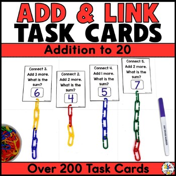 Preview of Linking Chains Addition to 20 Activity - Kindergarten Math Facts Task Cards