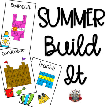 Preview of Linking Cube Pictures:  Summer Themed Build It Math Mats