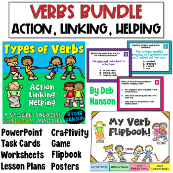 Preview of Linking, Helping, and Action Verbs: Bundle of Activities and Lessons